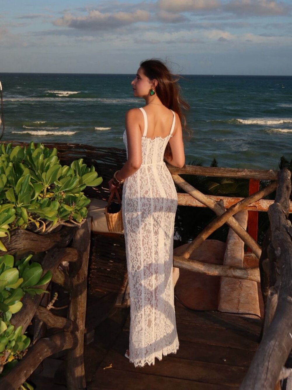 Women’s White Lace Midi Dress - Elegant Strappy Lace Midi - Picture 2 of 10